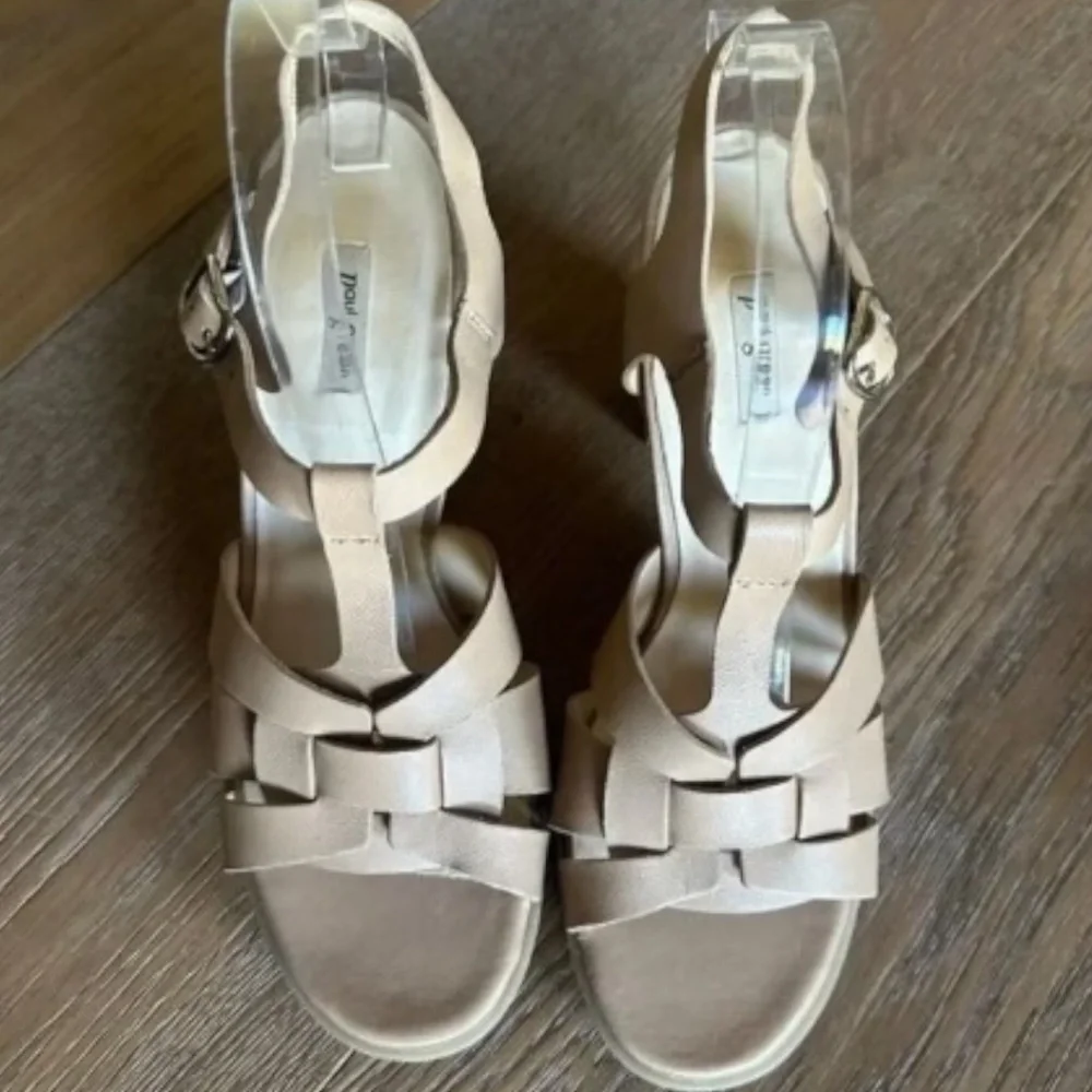 PAUL GREEN Raven Platform Sandals Desert Light Nappa Leather Block Heel NWOB